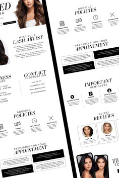 the front and back pages of a hair salon website