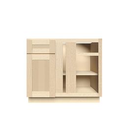 the cabinets are made of wood and have no doors or drawers on each one side