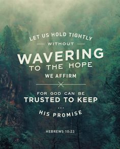 a forest filled with trees and the words, let us hold tightly without wavering to the hope we affirm for god can be trusted to keep his promise