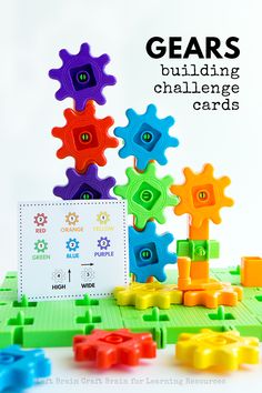 the gears building challenge cards are colorful and fun for kids to play with their hands