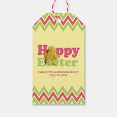 a happy easter gift tag with an image of a ducky on the front and bottom