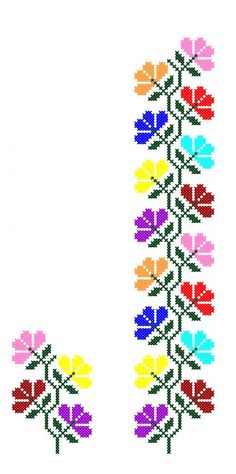 a cross stitch pattern with flowers and leaves on the letter l in multicolors