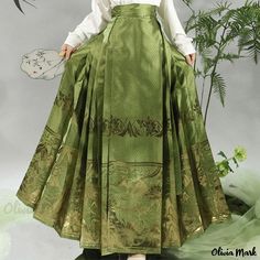 Olivia Mark - Gold Horse Face Skirt with Snow Lotus Flower: Enhanced Traditional Chinese Hanfu with Modern Airplane Sleeves for Everyday Wear Hanfu Modern, Face Skirt, Snow Lotus, Traditional Chinese Hanfu, Yoga Skirt, Mid Calf Skirt, Gold Horse, Horse Face, Chinese Hanfu