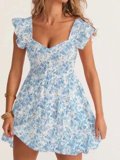 Puff sleeve printing dress Floral Hoco Dress, Cotillion Dresses, Laundry Guide, Preppy Dresses, Sorority Outfits, Cute Preppy Outfits, Pleated Mini Dress, Hoco Dresses, Floral Mini Dress