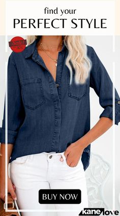 Roll Up Long Sleeves Frayed Hem Denim Shirt Elevate Your Style, Roll Up, Denim Shirt, Denim Skirt, Your Style, Womens Bottoms, Rolls, Long Sleeves, Long Sleeve