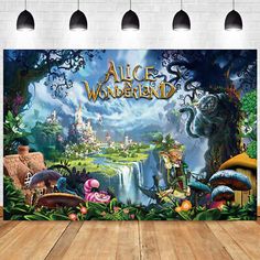 an image of a wall mural with the words alice and wonderland on it in front of a