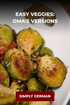 a white bowl filled with cooked brussel sprouts