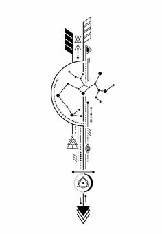 a black and white drawing of a clock on a pole with arrows in the middle