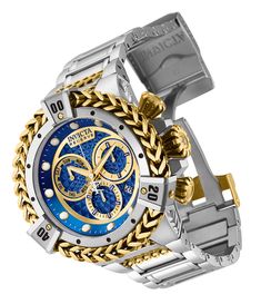 This impressive Invicta Reserve watch features a Quartz movement, all in a solid gold, steel case. Its blue, gold metal dial is enclosed by a highly protective Flame Fusion Crystal. This watch is finished by a strong silver, gold stainless steel band, and it offers 200m water resistance.The exceptional taste and distinguished palette of the connoisseur will discover timeless pleasure within the Invicta Reserve collection. Specially developed for those in the know, Reserve is a reinvention of the Mens Invicta Watches, Premium Watches, Best Watches For Men, Invicta Watches, Men's Watches, Color Dorado, Stainless Steel Band, Watch Collection, Michael Kors Watch