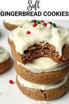 an image of gingerbread cookies with white frosting and sprinkles on top