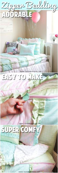 the instructions for how to make a bed with ruffles and sheets on it