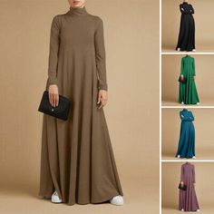 Dress Formal Leather Shoes. Knee high Boots. Flat&Oxford Casual loafer. Casual loafer shoes. Dress Length. Top&Blouse. Long Sleeve. Sleeve Length. Solid Maxi Dress, Long Sleeve Turtleneck Dress, Long Dresses Elegant, Spring Dresses Women, Casual Sundress, Mode Abaya, Muslim Dress, Solid Color Dress, Vestidos Vintage