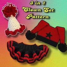 there are three crocheted items on the cover of this book, including a hat and skirt