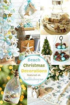 beach christmas decorations are featured in this collage