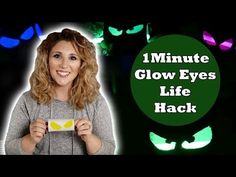 a woman holding a candy bar in front of her face with the words glow eyes life hack