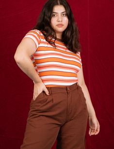 Chromatic Fashion, Orange And Cranberry, Plus Size Summer Outfits, Stripe Tee, Donut Shop, Striped Jersey, Indie Fashion