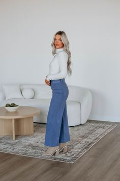 Details: Linsley Wide Leg Pants High Rise Zip Fly Button Closure Wide Leg Denim Material Minimal Stretch Raw Edge Frayed Hems Available in Multiple Colors Rise: 12" Inseam: 28" Material: 98% Cotton and 2% Spandex We are recommending: Small - Sizes (24-25) Medium - Sizes (26-27) Large - Sizes (28-29) Mid-rise Blue Bottoms For Fall, Fall Denim Blue Bottoms With Five Pockets, Fall Blue Straight Leg Bottoms, Blue Straight Leg Bottoms For Fall, Blue Cropped Jeans For Fall, Blue Cropped Leg Pants For Fall, Fall Denim Bottoms For Business Casual, Denim Bottoms For Business Casual In Fall, Fall Denim Blue Pants With Five Pockets