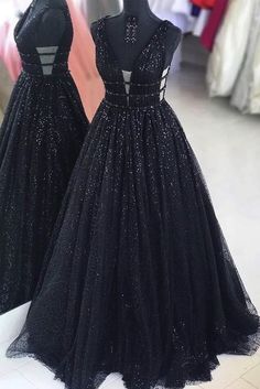 V Neck Prom Dresses Long, Prom Dresses Long Cheap, Ball Gown Black, Sparkly Ball Gown, Evening Wear Dresses, Cheap Formal Dresses, Long Sequin Dress, Prom Dresses Elegant, Formal Ball Gown