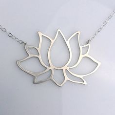 Lotus Necklace White Gold Sterling Silver Necklace With Large Pendant, Spiritual Sterling Silver Necklace For Gift, Sterling Silver Jewelry With Large Pendant, Silver Sterling Silver Large Pendant Jewelry, Unique White Gold Nickel-free Necklace, Symbolic Sterling Silver Pendant Necklace, Silver Minimalist Flower Necklace, Symbolic Silver Necklace With Large Pendant, Silver Symbolic Necklace With Large Pendant