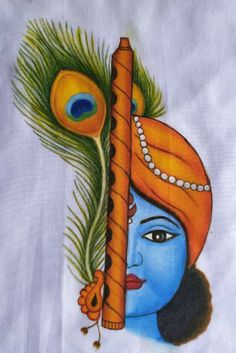 Krishna Fabric Painting, Krishnastami Drawing, Janmashtami Painting, Simple Kerala Mural Painting Sketch, Krishna Rangoli, Janmashtami Drawing, Simple Fabric Painting Designs, Kerala Mural Painting