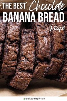 image of sliced chocolate banana bread in butcher paper. Text overlay: The BEST Chocolate Banana Bread Recipe Chocolate Banana Nut Bread Recipe, Chocolate Banana Bread Cake Mix Recipe, Small Batch Banana Bread Recipe, Chocolate And Banana Bread, Banana Bread Recipe Variations, Chocolate Orange Banana Bread, Moist Chocolate Banana Bread, Chocolate Chocolate Chip Banana Bread, Dark Chocolate Banana Bread