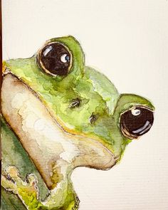 a painting of a frog sitting on top of a tree branch