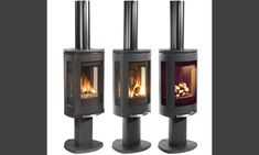 three different types of wood burning stoves