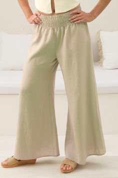 Linen Flood Pant - Natural Vacation Linen Wide-leg Bottoms, Linen Wide-leg Pants For Vacation, Non-stretch Linen Beach Bottoms, Versatile Full Length Wide Leg Pants For Vacation, Solid Color Ankle-length Wide Leg Beach Pants, Solid Ankle-length Wide Leg Pants For Beach, Beach Ankle-length Wide Leg Pants, Versatile Linen Beach Bottoms, Versatile Linen Bottoms For Vacation