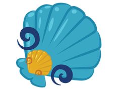 an image of a blue shell with waves on it's side and the word, sea life written below