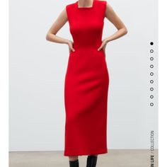 Limited Edition Dress Elegant Red Maxi Dress For Work, Elegant Zara A-line Sleeveless Dress, Elegant A-line Sleeveless Dress By Zara, Red Sheath Maxi Dress For Summer, Elegant Red Asymmetrical Midi Dress, Formal Red Midi Dress, Red Linen Midi Dress, Chic Red A-line Dress, Chic Red Midi Dress For Work