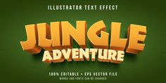 the text jungle adventure is made up of orange letters and green background with yellow lettering