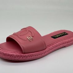 Chanel 2023 (23c Season) Chanel 23c Cc Leather Flat Slide Mules Espadrille Sandals Shoes Pink These Pink Lambskin Leather Slide Sandals Feature Cc Logo At The Front. Jute Around Midsole. Padded Leather Insole. Rubber Sole. Made In Italy. Designer Color: Pink. Size: 36 Eu (Insole Measures 9 1/8"). Typically Chanel Shoes Run Small. Brand New In The Box With A Dust Bag. Chanel Flip Flops, Chanel Thong Sandals, Chanel Slippers, Plastic Sandals, Chanel 2023, Black Block Heel Sandals, Toe Ring Sandals, Yellow Sandals, Chanel Sandals