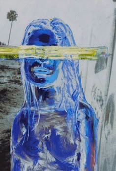 an abstract painting of a woman holding a surfboard over her head