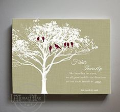 Family Tree - Like Branches on a Tree Quote - Anniversary Gift - Canvas Wall Art - Unique Wall Decor - Khaki - B01M11T4TV - MuralMax Interiors Unique Family Tree, Family Tree Gift, Florida Art, Memorable Wedding, Personalised Family Tree, Unique Anniversary Gifts, Anniversary Gifts For Parents, Stretched Canvas Wall Art, Romantic Gestures