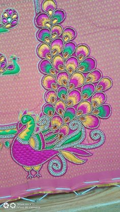 an image of a colorful peacock on pink background