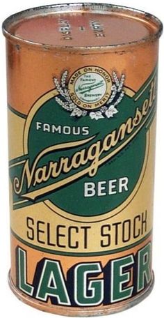 an old fashioned beer can with the label's name on it