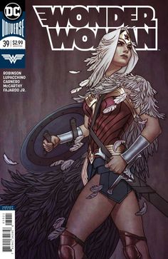 the cover to wonder woman, featuring an image of a female warrior with wings and armor