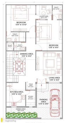 the floor plan for a two bedroom house with garage and living room, which is also attached