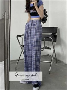 Style: Casual Age: MIDDLE AGE Origin: Mainland China Season: Summer Waist Type: HIGH Decoration: Pockets Elasticity: Non Strech Fabric Type: Blended Pattern Type: Plaid Pant Style: Wide Leg Pants Material: Polyester Fit Type: LOOSE Length: Full Length Place Of Origin: China (Mainland) Closure Type: Zipper Fly Gender: WOMEN Front Style: Pleated S --- Waist: 70cm, Hips: 108cm, Length: 101cm, Thigh: 61cm M --- Waist: 72cm, Hips: 112cm, Length: 102cm, Thigh: 62cm L --- Waist: 74cm, Hips: 116cm, Leng Plaid Pant, Pant Style, Blue Gingham, Plaid Pants, Middle Age, Wide Leg Trousers, Fashion Pants, Season Summer, Leg Pants