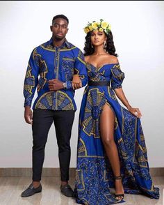 One dress for the woman and a shirt for the man! Everything is hand made.... Prom Couples Outfits, Couples African Outfits, Couple Matching Outfits, African Prom Dresses, African Traditional Wedding, Couples Outfit, African Wedding Dress, Afrikaanse Mode, Matching Couple Outfits