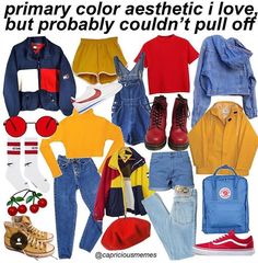 Primary Colors Clothes, Primary Color Outfit Aesthetic, Primary Color Outfit, Primary Aesthetic, Cute 80s Outfits, Colour Aesthetic, Inspiration Moodboard, Aesthetic Spring, Fashion Collage