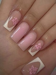 acrylic nails inspo, coffin ,french tip ,habiscus flower Holiday Acrylic Nails, Nails Dark, Summery Nails, Girly Acrylic Nails, French Tip Acrylic Nails, Acrylic Nails Designs, French Acrylic Nails, Short Square Acrylic Nails