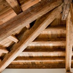 wooden beams in the ceiling of a building