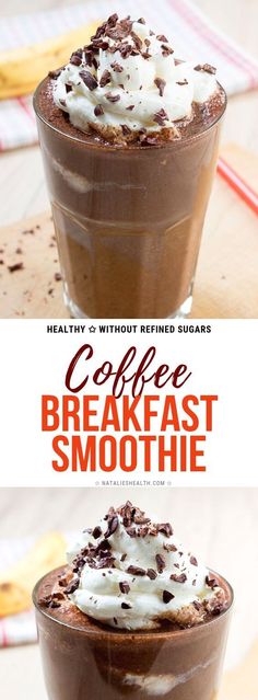 coffee breakfast smoothie with whipped cream and chocolate