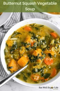 a bowl of butternut squash vegetable soup