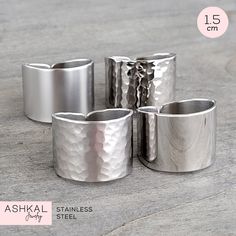 "Our High Quality Stainless Steel Rings are sturdy, tarnish-free and made to last a lifetime. All our products are made by us with great care. Made in the USA with globally sourced high quality materials. Thoughtfully packaged with recyclable and biodegradable materials. Tapered back 1.5 cm cuff rings / simple band rings in 5 textures to choose from. These rings are the shortest tapered back cuff rings we have available. The tapered design makes them more comfortable on shorter fingers.  If you Adjustable Stainless Steel Couple Rings, Hypoallergenic Stainless Steel Open Ring, Silver Cuff Ring, Biodegradable Materials, Simple Band, Wide Band Ring, Daisy Ring, Cuff Ring, Black Ring