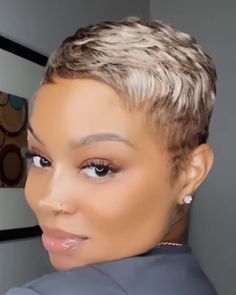 Short Honey Blonde Hair On Black Women Pixie, Pixie Cut For Fine Hair Over 40, Pixie Relaxed Hair, Color Pixie Hair Black Women, Platinum Pixie Cut Black Women, Blonde Pixie Cut On Black Women, Short Relaxed Hairstyles Pixie Cuts, Textured Hair Styles, Short Hair Cuts For Black Women Relaxed