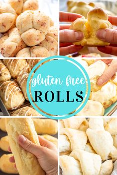 collage of gluten - free rolls with text overlay