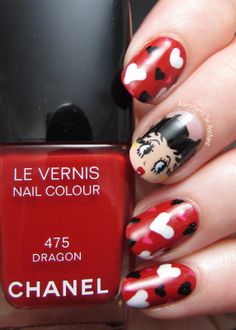 Adventures In Acetone: The Digit-al Dozen DOES Vintage, Day 5: Betty Boop Nail Art! Betty Boop Nails Designs, Betty Boop Nails, Boo Nails, Coloured Nails, Bird Nail Art, Nails Styles, Cartoon Nails, Sweet Nails