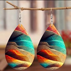 New And Sealed Bundle And Save Clay Arts, Colorful Mountains, Painted Earrings, Teardrop Dangle Earrings, Mountain Print, Game Dresses, Styl Boho, Leather Jewelry, Playing Dress Up